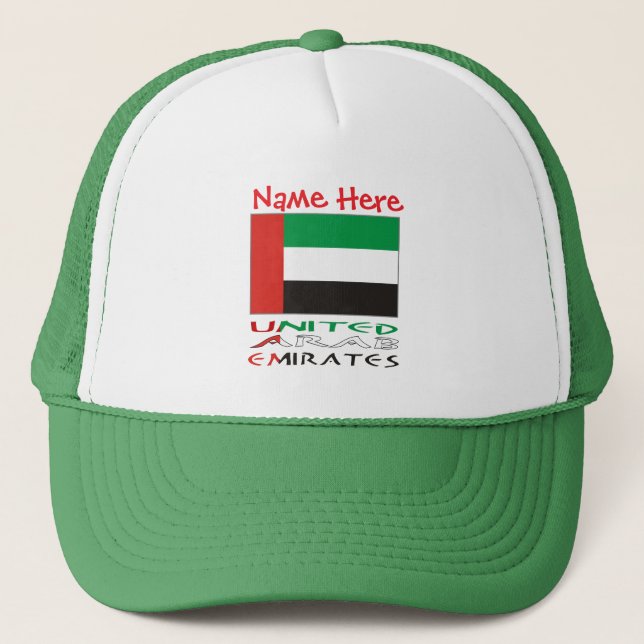 United Arab Emirates UAE Flag Red Personalize Name Truckerkappe (Vorderseite)