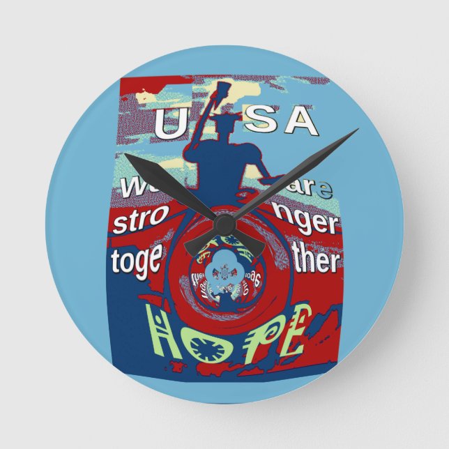 United in Hope: Stronger Together - USA Art Print Runde Wanduhr (Vorderseite)
