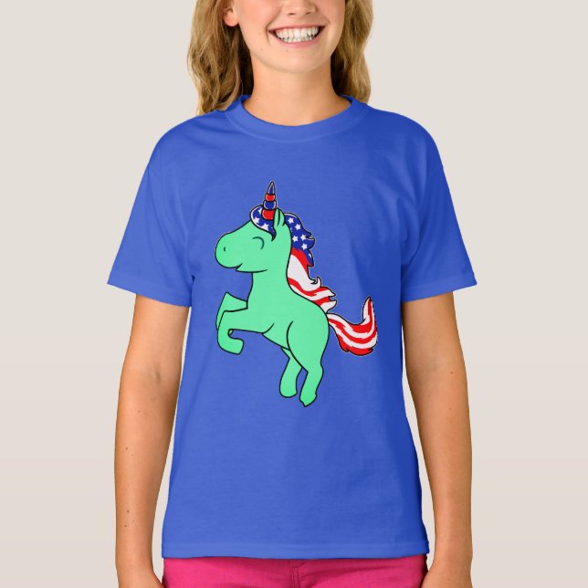 United Mint Green Patriotic USA Flag Mane Girls T-Shirt (Vorderseite)