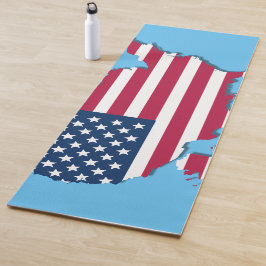 United Staaten America Map and Flag White Red Blue Yogamatte