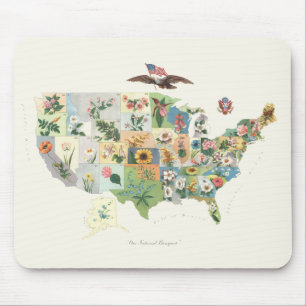 United Staaten Blume Map - Unser National Bouquet Mousepad
