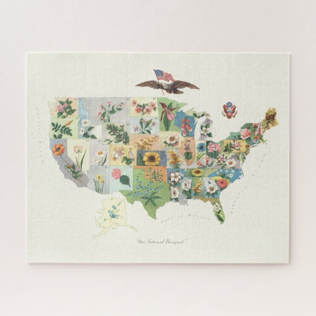 United Staaten Blume Map - Unser National Bouquet Puzzle (Horizontal)