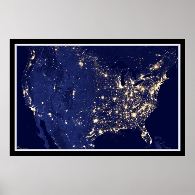 United Staaten City Lights at Night Satellite Map Poster (Vorne)