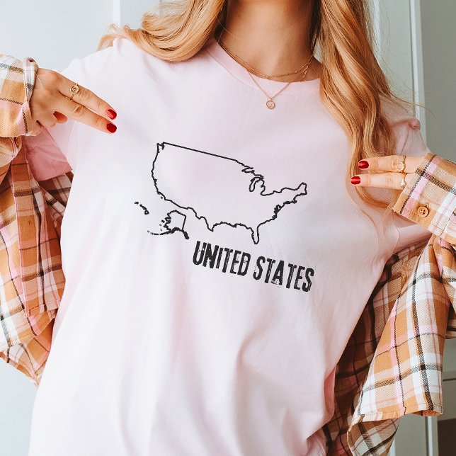 United Staaten Country Map USA Border Shape T-Shirt (Von Creator hochgeladen)