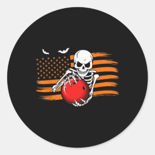 United Staaten Flag Halloween Skeleton Usa Bowling Runder Aufkleber