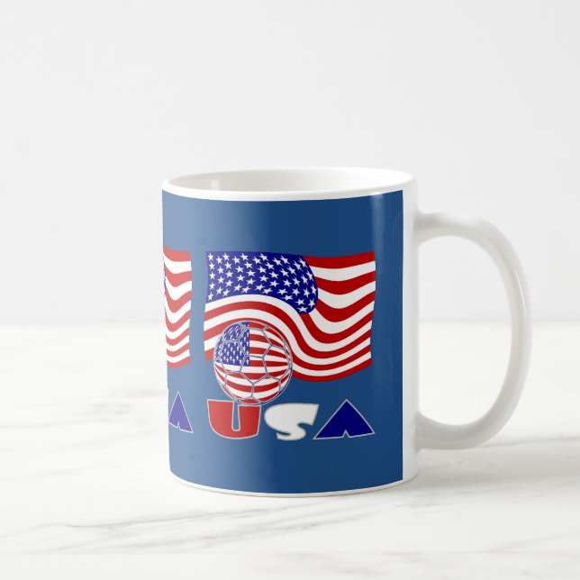 United Staaten Flag USA Soccer Ball Blue Hintergru Kaffeetasse (Rechts)