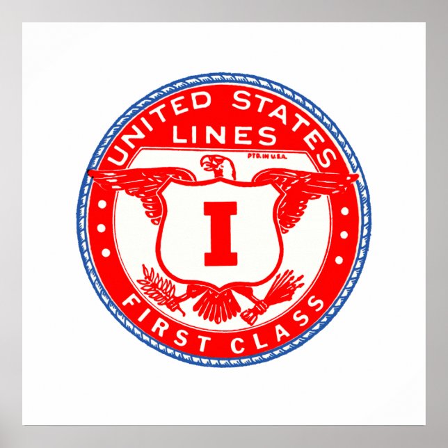 United Staaten Lines First Class Label Poster (Vorne)