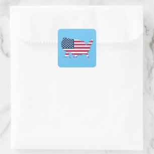 United Staaten Map and Flag Red White Blue Quadratischer Aufkleber