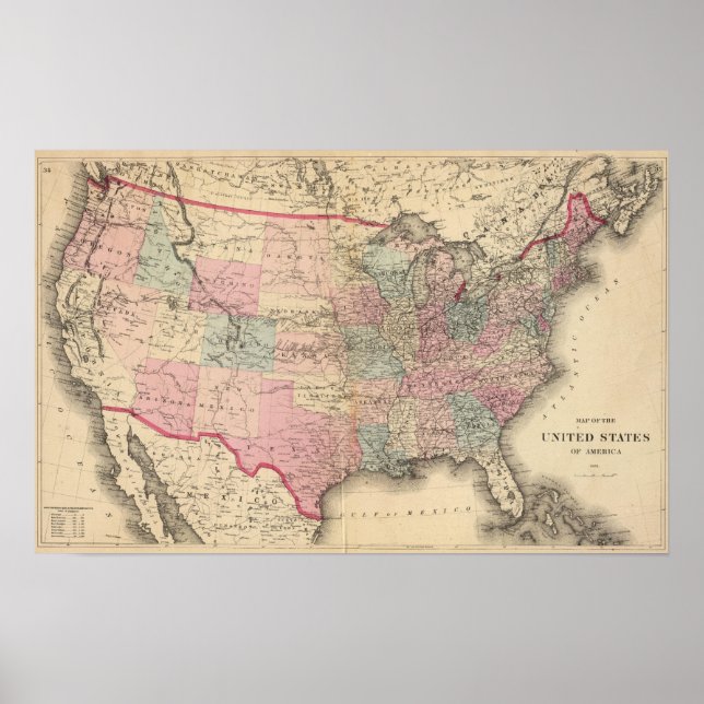 United Staaten Map mit Pony Express Route Poster (Vorne)