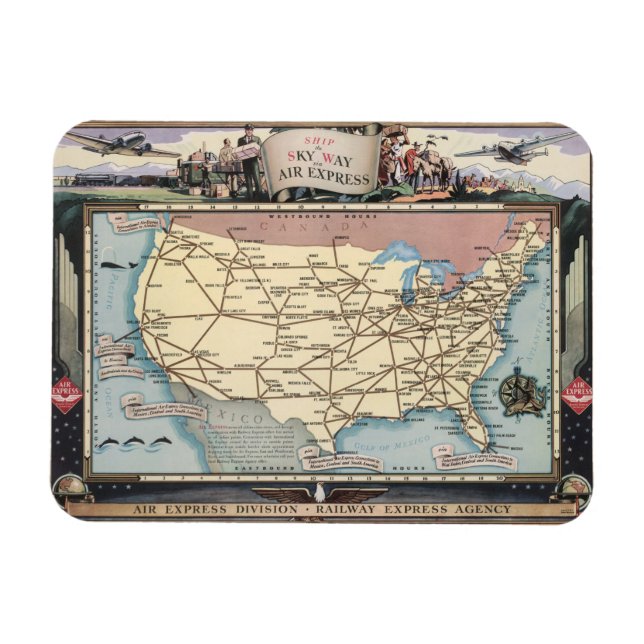 United Staaten Map Shipping the Skyway via Air Exp Magnet (Horizontal)