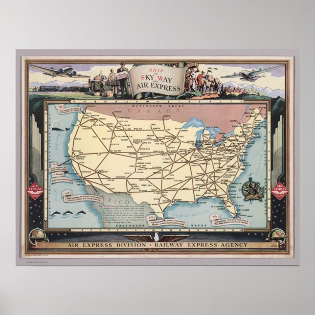 United Staaten Map Shipping the Skyway via Air Exp Poster (Vorne)