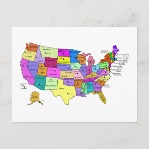 United Staaten Map Staat Namen und Hauptstädte Postkarte