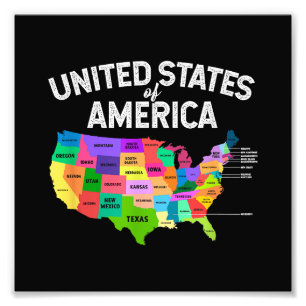 United Staaten Map T - Shirt US Reisegeschenk Fotodruck