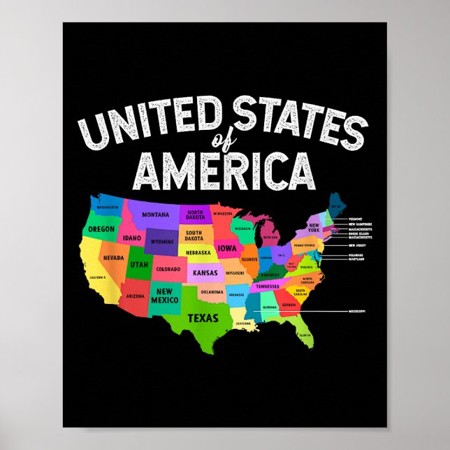 United Staaten Map T - Shirt US Reisegeschenk Poster (Vorne)