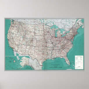 United Staaten Maps, Printed Road Map Poster