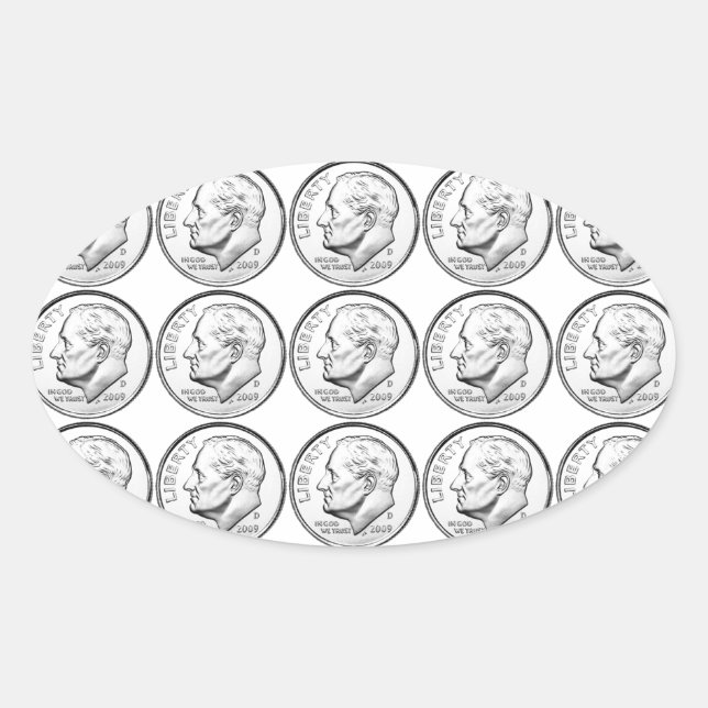 United Staaten Roosevelt Dime Ovaler Aufkleber (Vorderseite)