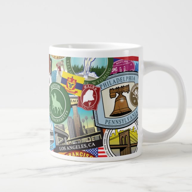 United Staaten Travel Sticker Pattern Jumbo-Tasse (Rechts)
