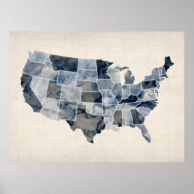 United Staaten Watercolor Map Poster (Vorne)