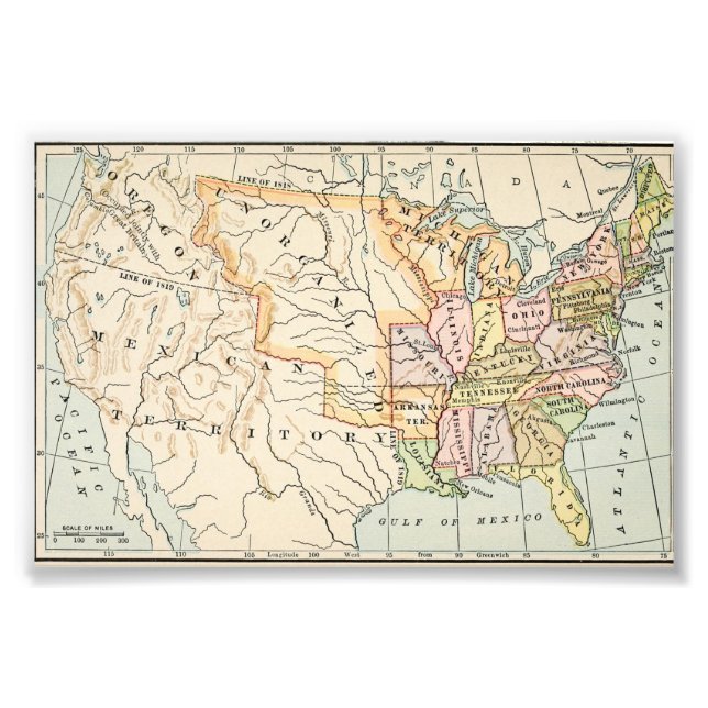United States 1830 Historical Map Illustration Fotodruck (Vorne)