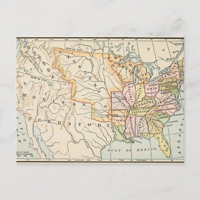 United States 1830 Historical Map Illustration Postkarte (Vorderseite)