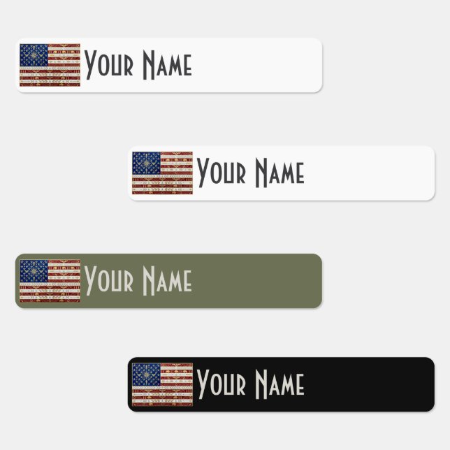 United States Art Deco Flag Waterproof Name Label Etiketten (Gruppe)