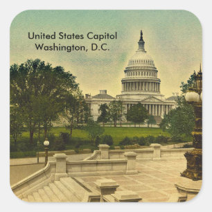 United States Capitol von den Bibliothekstreppen D Quadratischer Aufkleber