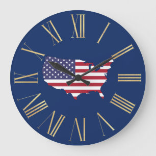 United States Country and Flag on Blue Große Wanduhr