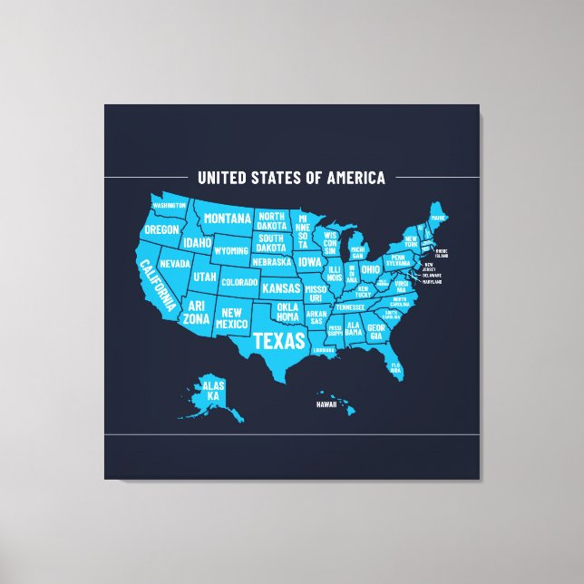 United States Map Teal Minimal Design Leinwanddruck (Vorderseite)