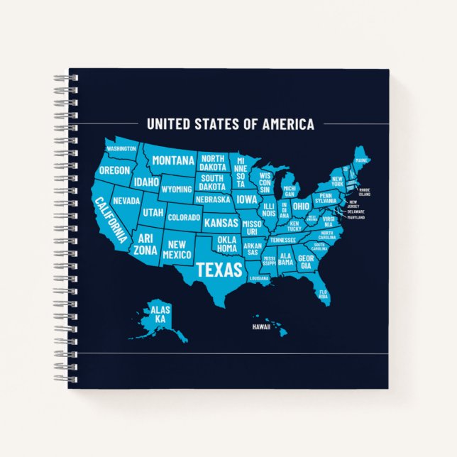United States Map Teal Minimal Design Notizbuch (Vorderseite)