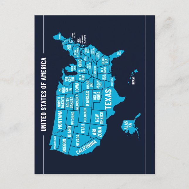 United States Map Teal Minimal Design Postkarte (Vorderseite)