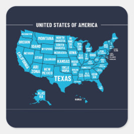 United States Map Teal Minimal Design Quadratischer Aufkleber