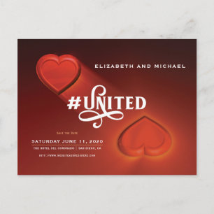 #United, Two Hearts, Save the Date Postcard Einladungspostkarte