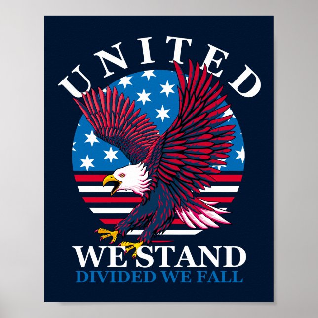 United We Stand - Adler und amerikanische Flagge Poster (Vorne)
