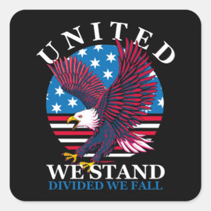 United We Stand - Adler und amerikanische Flagge Quadratischer Aufkleber