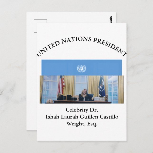 #UNITEDNATIONSPRESIDENT DR. #LAURAHCASTILLOS ESQ. POSTKARTE (Vorne/Hinten)