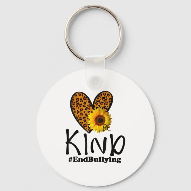 Unity Day Orange Be Kind Leopard Heart Anti Bullyi Schlüsselanhänger (Vorderseite)