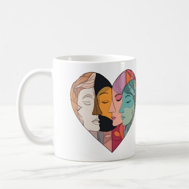 Unity Heart Diverse Faces Line Art Diversity  Kaffeetasse (Links)