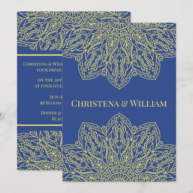 Unity in Bloom Blue Wedding Invitation Einladung (Vorne/Hinten)