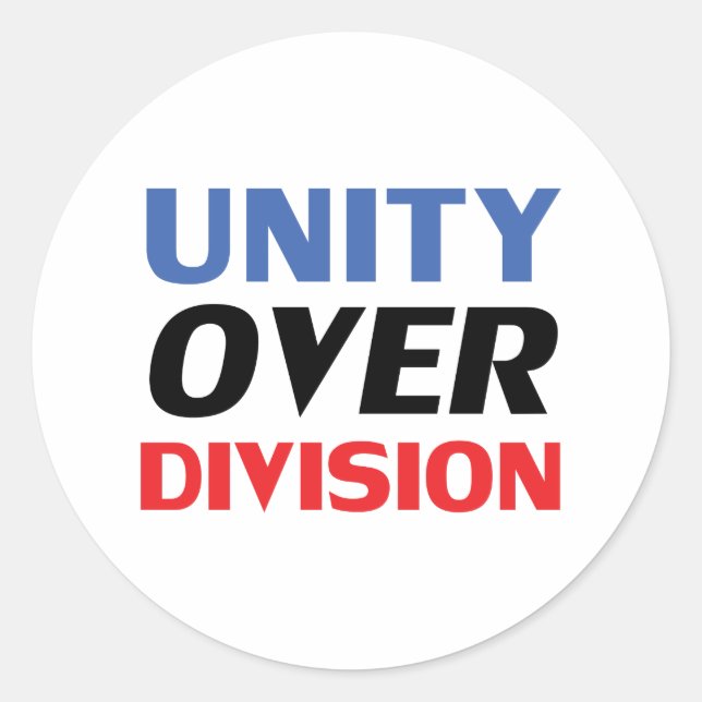"Unity over Division", blau-rot Schwarz-weiß Runder Aufkleber (Vorderseite)