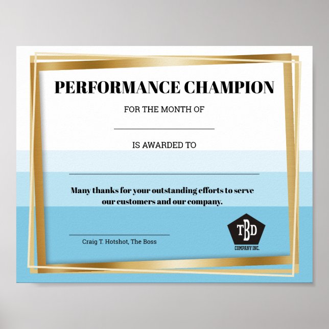 Universal employee recognition award certificate poster (Vorne)