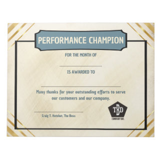 Universal employoee performance award certificates notizblock
