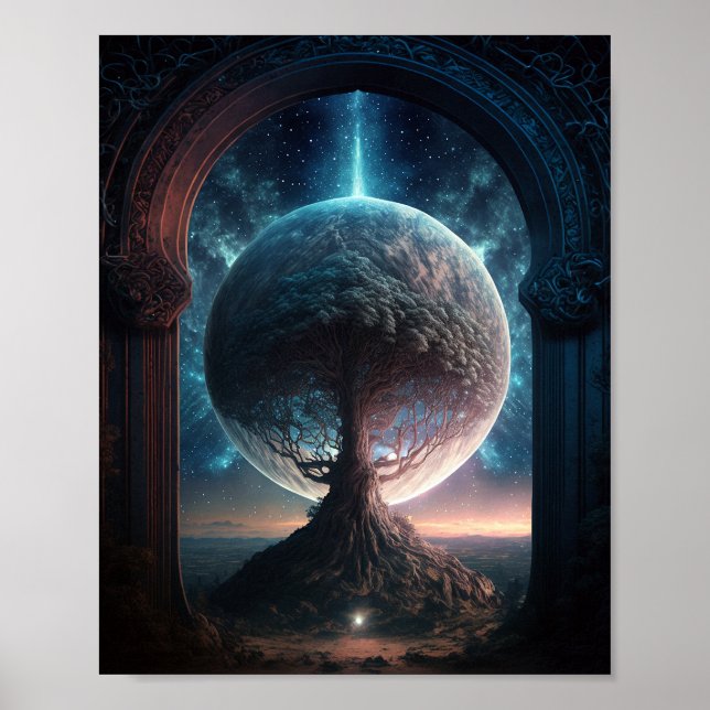 Universe Cosmic Tree Surreal Fantasy Art Poster (Vorne)