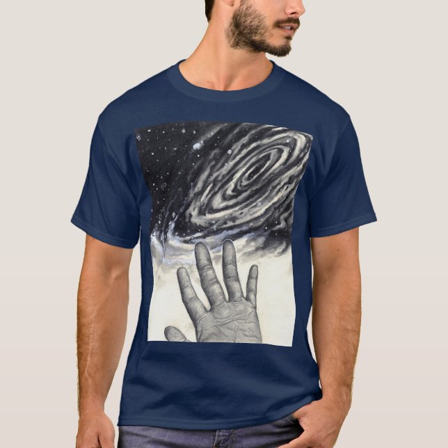 Universe Hand Reaching for the Stars Illustration T-Shirt (Vorderseite)