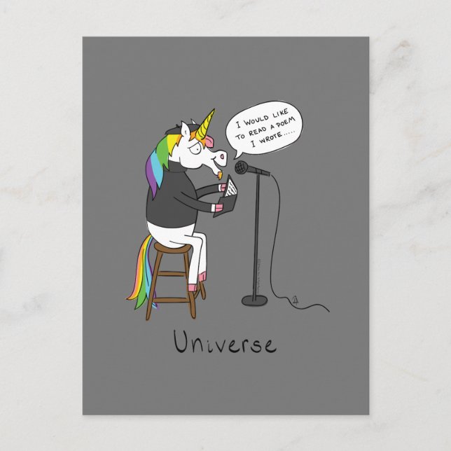 Universe Unicorading Poetry Funny Postcard Postkarte (Vorderseite)
