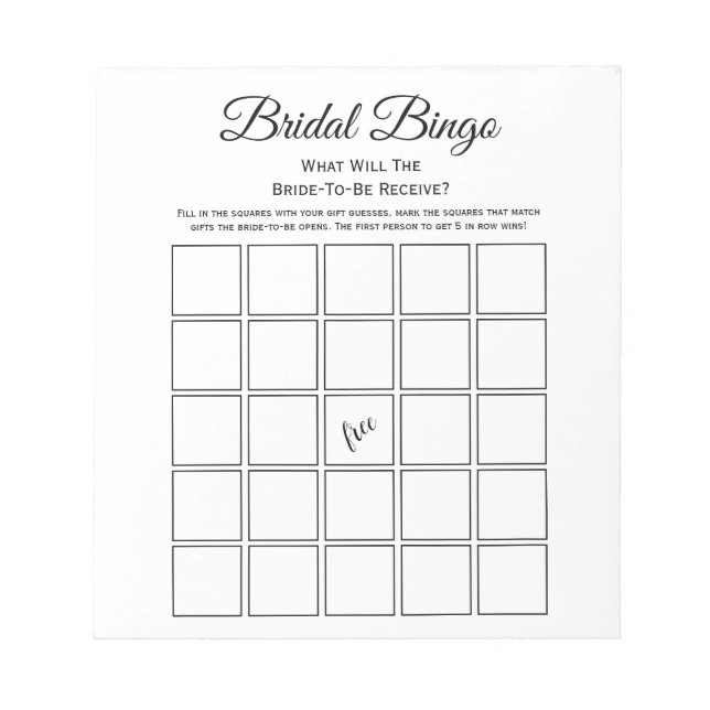 Universell White Brautparty Bingo Party Game Notizblock (Vorderseite)