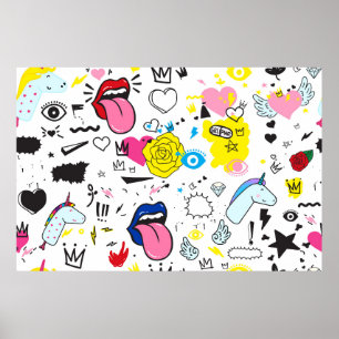 Universelle Trend Hand zeichnend nahtlose Muster.  Poster