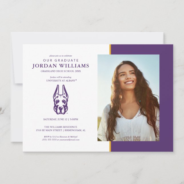 Universität Albany Great Dane Mascot Head Ankündigung (Vorderseite)