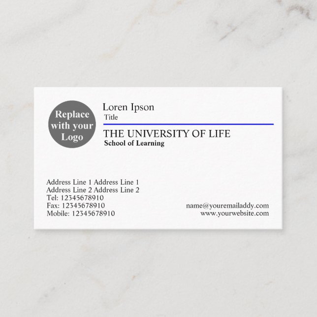 Universität des Lebens - blaue Regel Visitenkarte (Vorderseite)