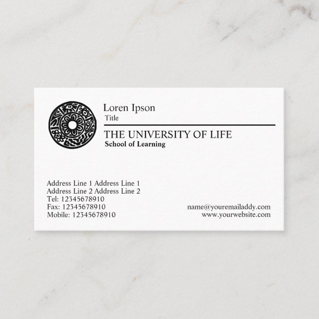 Universität des Lebens - schwarze Regel Visitenkarte (Vorderseite)