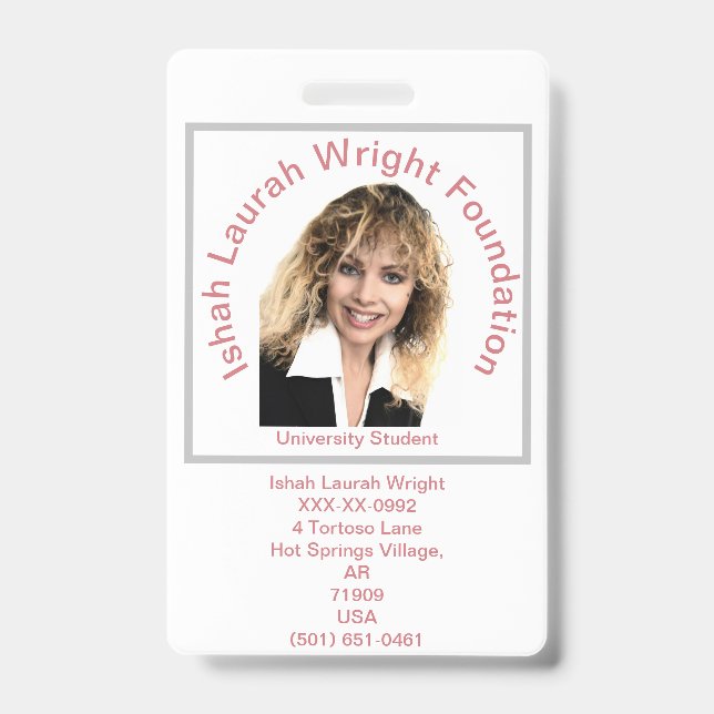 Universität Ishah Laurah Wright Ausweis (Vorderseite)